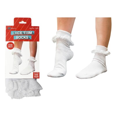 Adult White with Lace Trim Costume Socks 1 Pair