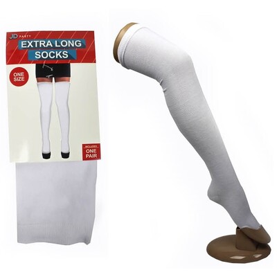 Adult White Extra Long Thigh High Costume Socks 1 Pair