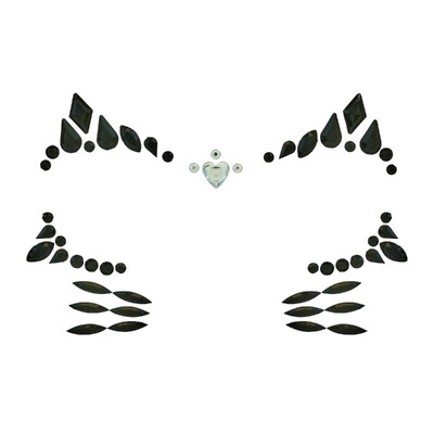 Black Cat Face Gems Jewels 1 Set - Self Adhesive Halloween Makeup Accessory