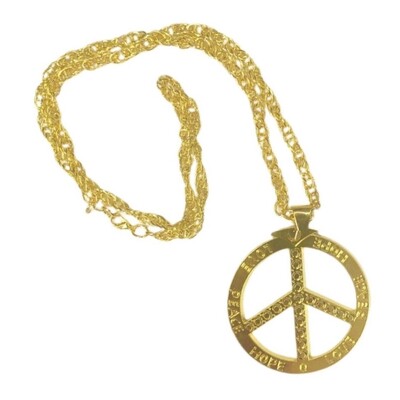 Peace Sign 1960s Gold Metal Necklace 
