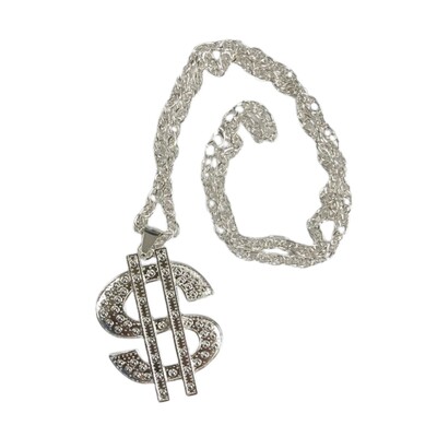 Dollar Sign Bling Silver Metal Necklace