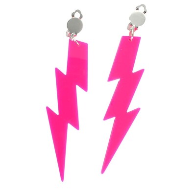 80's Neon Pink Lightning Bolt Clip On Earrings