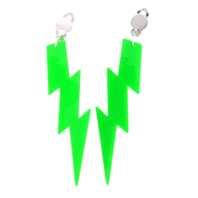 80's Neon Green Lightning Bolt Clip On Earrings