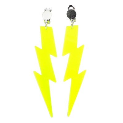 80's Neon Yellow Lightning Bolt Clip On Earrings