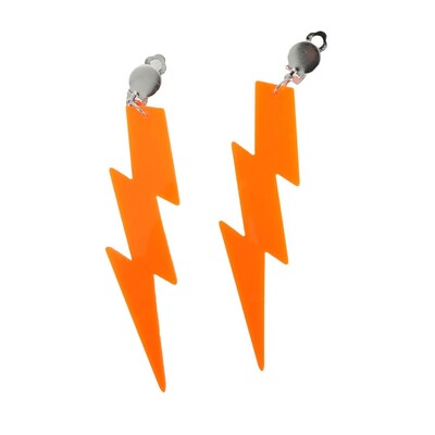 80's Neon Orange Lightning Bolt Clip On Earrings