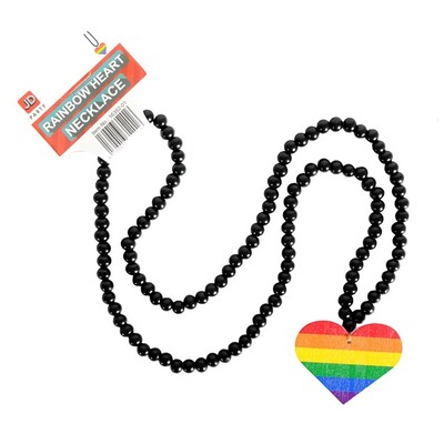 Black Bead Necklace with Rainbow Heart