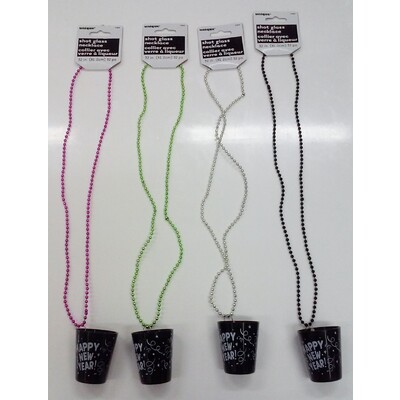 Assorted Happy New Year Necklace with Shot Glass Pk 1 (1 NECKLACE ONLY)