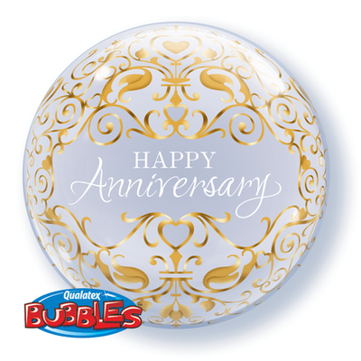 Gold Filigree Happy Anniversary Bubble Balloon (22in, 55cm)