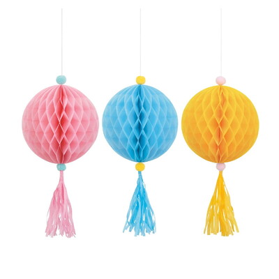 Pastel Honeycomb Ball with Tassel Decoration 40cm Pk 3