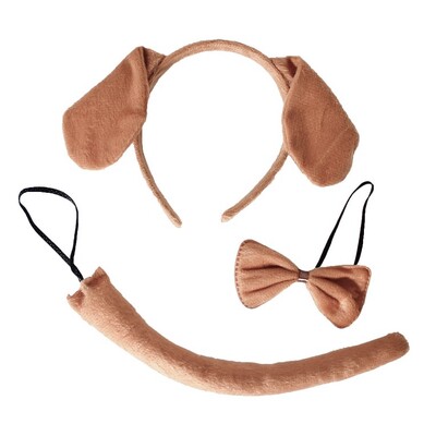 Brown Dog Ears on Headband Costume Set 3 Pieces