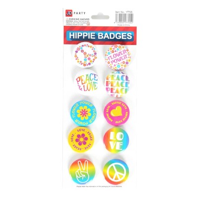 1960s Hippie Hippy Party Badge Pk 10