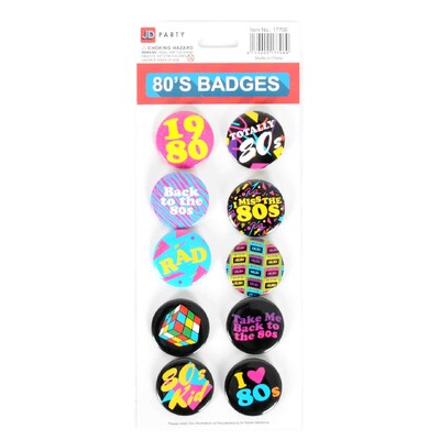 1980's Retro Party Badge Pk 10