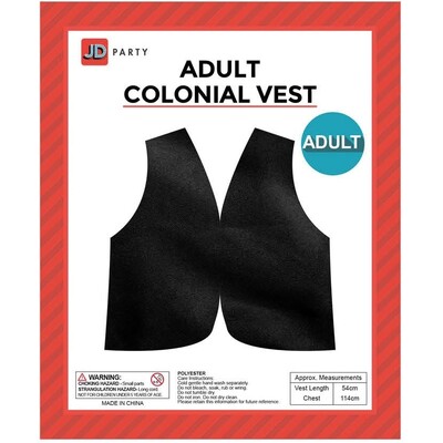 Adult Black Colonial Costume Vest One Size