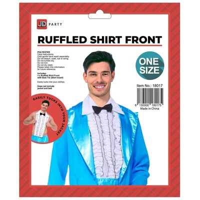 White 1980s Ruffled Shirt Front Insert with Bow Tie