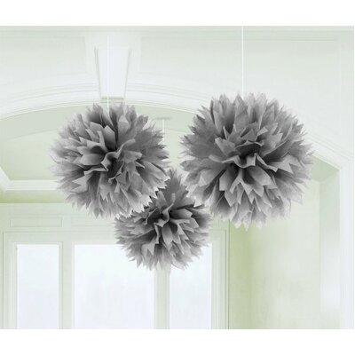 Metallic Silver Fluffy Hanging Pom Pom Decorations 40.64cm (Pk 3)