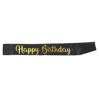Black & Gold Happy Birthday Party Sash