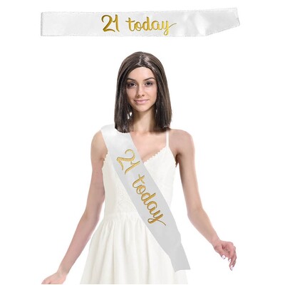 White & Gold 21 Today 21st Birthday Party Sash