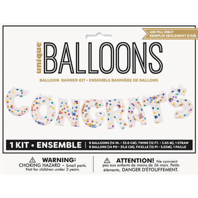 Clear Confetti Congrats 14in Balloon Banner Kit