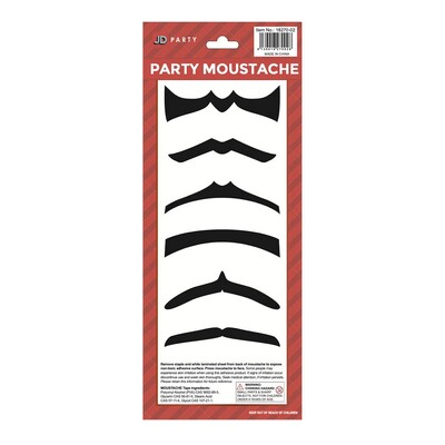 Thin Black Assorted Party Moustache Pk 6