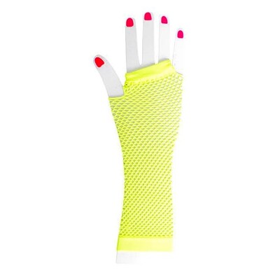 Neon Yellow Fishnet Gloves Long Fingerless | 80s Rave Festival Arm Warmers