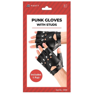 1980s Black Vinyl Punk Studded Gloves 1 Pair