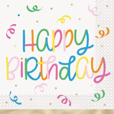 Happy Birthday Lunch Napkins Gold Trim 2 Ply Pack of 16 | Birthday Party Napkins