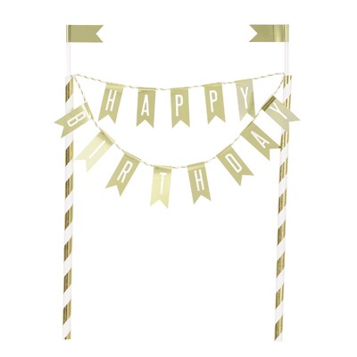 Gold Happy Birthday Bunting Cake Topper | Metallic Flag Banner Cake Decoration