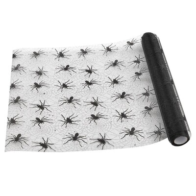 Black Spider Halloween Table Runner 28cm x 280cm - Spider Web Fabric