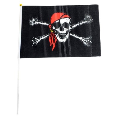 Pirate Flag on Pole Hand Waver Jolly Roger 30x45cm