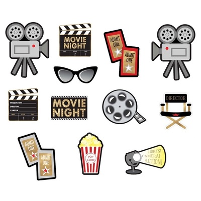 Hollywood Movie Night Cutouts Decorations (Pk 12)