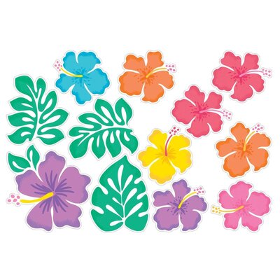 Hawaiian Aloha Hibiscus Cutouts Decorations (Pk 12)