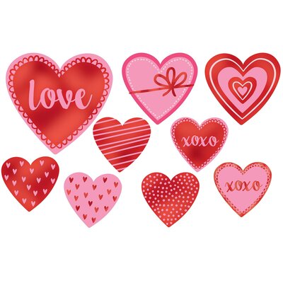 Pink & Red Heart Cutouts Decorations (Pk 9)