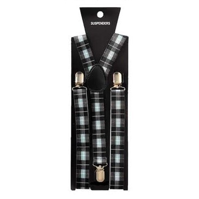 Green Black Tartan Suspenders | Adjustable Elastic Braces Costume One Size