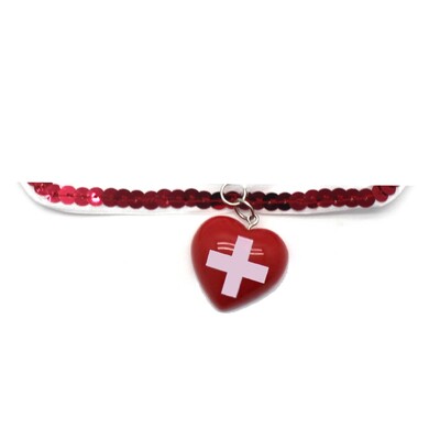 Nurse Costume Choker Necklace with Red Sequin Trim | Medical Costume Accessory