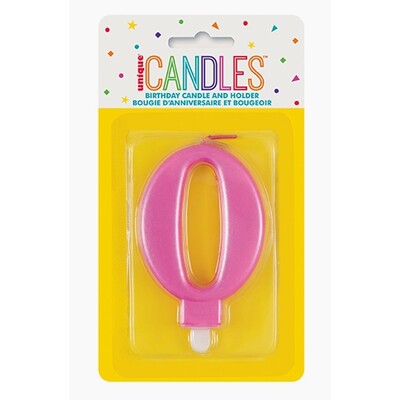 Metallic Pink Numeral Number #0 Cake Candle Pk 1