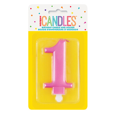 Metallic Pink Numeral Number #1 Cake Candle Pk 1