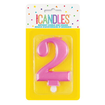 Metallic Pink Numeral Number #2 Cake Candle Pk 1