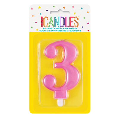 Metallic Pink Numeral Number #3 Cake Candle Pk 1