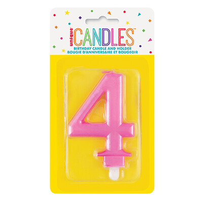 Metallic Pink Numeral Number #4 Cake Candle Pk 1