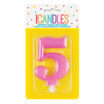 Metallic Pink Numeral Number #5 Cake Candle Pk 1