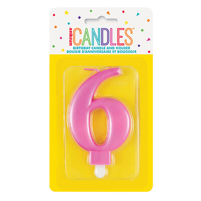 Metallic Pink Numeral Number #6 Cake Candle Pk 1