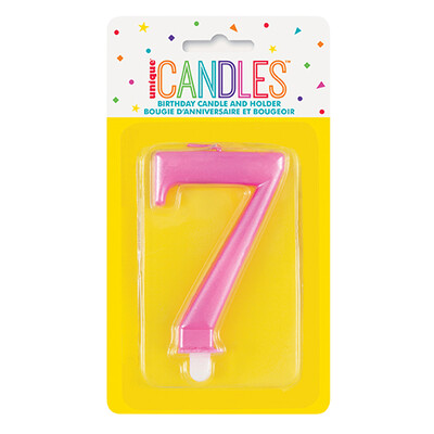 Metallic Pink Numeral Number #7 Cake Candle Pk 1