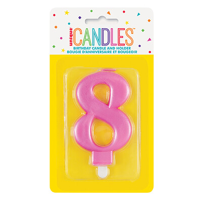 Metallic Pink Numeral Number #8 Cake Candle Pk 1