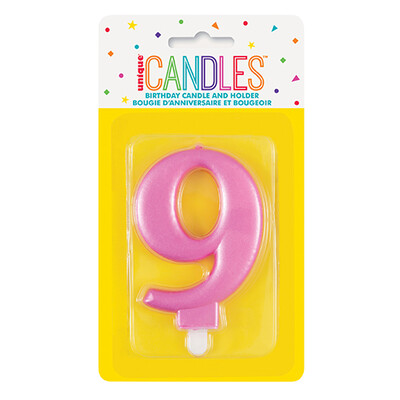 Metallic Pink Numeral Number #9 Cake Candle Pk 1