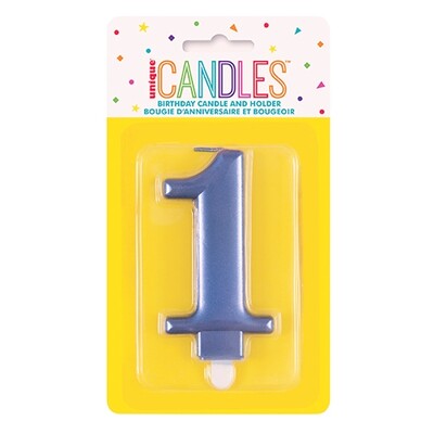 Metallic Blue Numeral Number #1 Cake Candle Pk 1