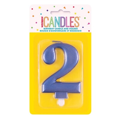Metallic Blue Numeral Number #2 Cake Candle Pk 1