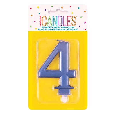 Metallic Blue Numeral Number #4 Cake Candle Pk 1