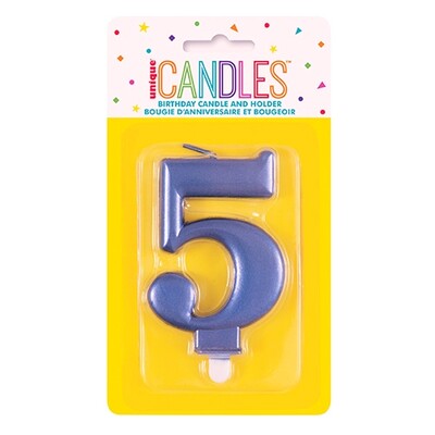 Metallic Blue Numeral Number #5 Cake Candle Pk 1