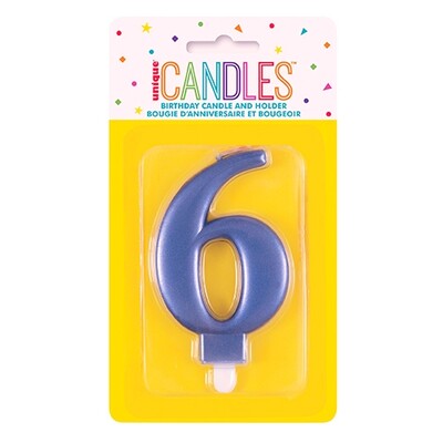 Metallic Blue Numeral Number #6 Cake Candle Pk 1