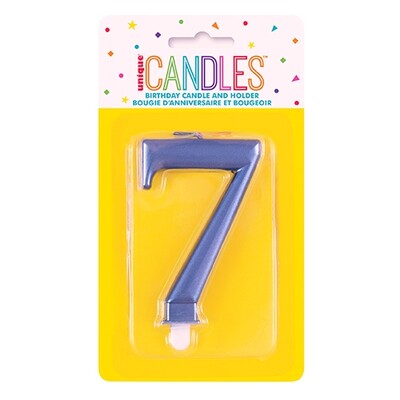 Metallic Blue Numeral Number #7 Cake Candle Pk 1